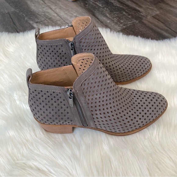 Lucky Brand Ankle Boots Basel Perforated US Size 8 Grey & Brown Heeled Booties - Picture 3 of 11